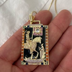 Death tarot card necklace with gem detail